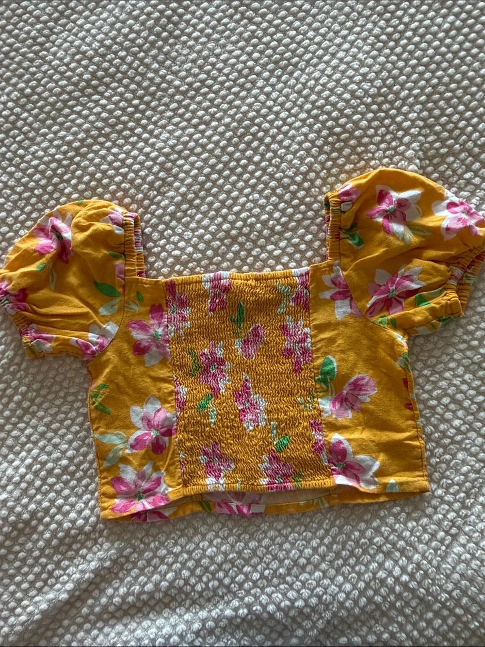 Old Navy Yellow Floral Puff-Sleeve Crop Top